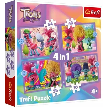 Puzzle Puzzle Trollové: Barevné dobrodružství 4v1 (35,48,54,70 dílků)