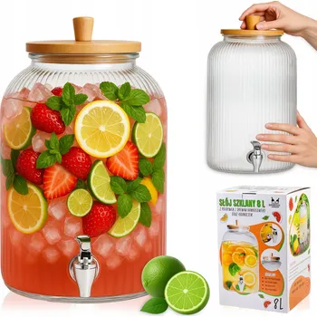 Sklenice Džbán SuperButelki Sklenice se kohoutkem, rýhovaná, bambusové víko, 8 l