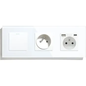 vypínač KLASICKÝ SKLENĚNÝ VYPÍNAČ S TLAČÍTKY A 2x USB ZÁSUVKOU (A+C) S RYCHLÝM NABÍJENÍM QC 20W
