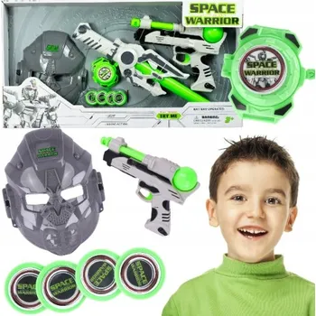 Dětská zbraň KOSMICKÁ SADA VOJENSKÁ PISTOLE MASKA LED ZVUK SVĚTELNÝ MEČ
