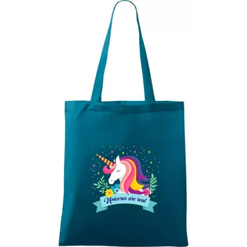 Unicorns are real duhový - Taška bavlněná - 42 x 38 cm ( Petrolejová )
