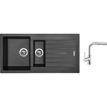Granitový dřez Set Sinks PERFECTO 1000.1 Metalblack + baterie Sinks ENIGMA S chrom