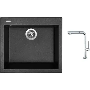 Granitový dřez Set Sinks CUBE 560 Granblack + baterie Sinks SLIM S2 kartáčovaná