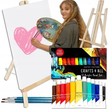 Malířské plátno Malířská Sada MALÍŘSKÝ STOJAN + MALÍŘSKÉ PLÁTNO + AKRYLOVÉ BARVY 12x12 ml + 3xŠTĚTCE