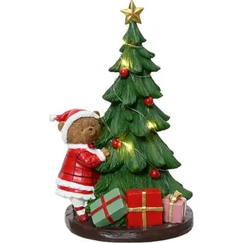 Vánoční dekorace Vánoční dekorace figura medvídek se stromečkem a osvětlením, 17,5x14,5x27,5 cm