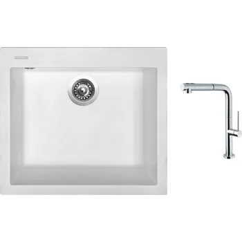 Granitový dřez Set Sinks CUBE 560 Milk + baterie Sinks SLIM S2 kartáčovaná