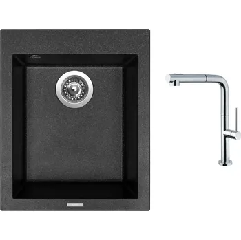 Granitový dřez Set Sinks CUBE 410 Granblack + baterie Sinks SLIM S2 kartáčovaná