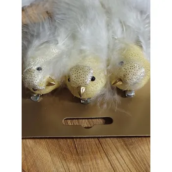 Vánoční dekorace Dekorace ptáček s klipem 3 ks barva krémová se zlatou