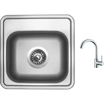Kuchyňský dřez Set Sinks BAR 380 V matný + baterie Sinks MIX 35 chrom