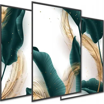 Obraz Sada 3x Plakát v Rámu s Motivem Listů Přírody 3D 60x80 cm