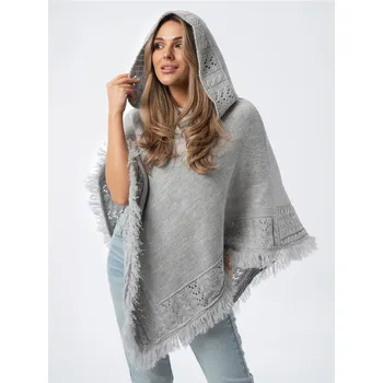 Dámský svetr Dámské pončo s kapucí HARLEY šedé, VELIKOST UNI ( S, M , L )