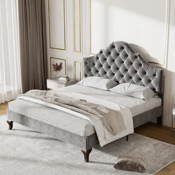 Postel Dřevěná manželská postel Arhatreya 140x200 cm šedá