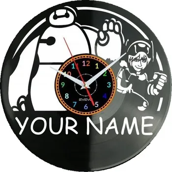 Hodiny Big Hero Nástěnné hodiny s tvým jménem, vinylová deska, moderní dekorace