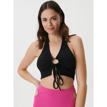 Sinsay - Crop top s ozdobným vázáním - černá - 8874J-99X - 8874J-99X-XL