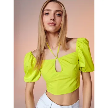 Sinsay - Crop top s&nbsp;ozdobným vázáním - neonová - YC247-71X - YC247-71X-XXS