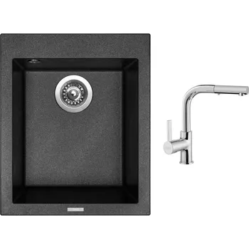 Granitový dřez Set Sinks CUBE 410 Metalblack + baterie Sinks ENIGMA S chrom