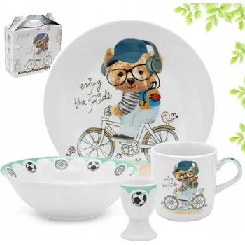 Talíř Jídelní Sada 4 ks pro Děti Porcelán Talíř Hrneček Miska Bella Fiore vícebarevná