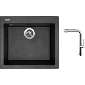 Granitový dřez Set Sinks CUBE 560 Metalblack + baterie Sinks SLIM S2 kartáčovaná