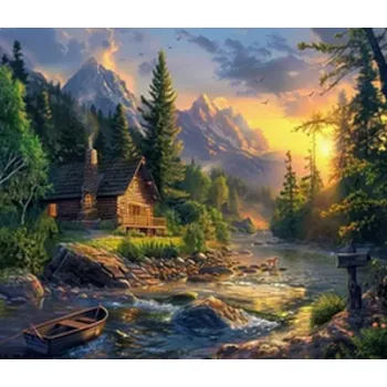 omalovánky Diamantové malování Chata u brodu