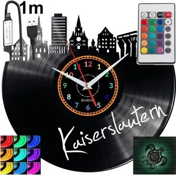 Hodiny Kaiserslautern Nástěnné Hodiny LED RGB S Podsvícením Na Dálkové Ovládání Vinylová Deska
