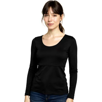 Těhotenská móda Kojicí tričko Kateřina, dlouhý rukáv, černé S/M