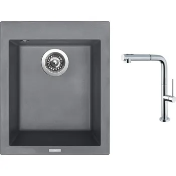 Granitový dřez Set Sinks CUBE 410 Titanium + baterie Sinks SLIM S2 kartáčovaná