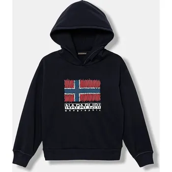 Chlapecká mikina Dětská mikina Napapijri B-ADIGE tmavomodrá barva, s kapucí, s potiskem, NP0A88ZX1761 NP0A88ZX1761.98.128 59X, vel. 110-116