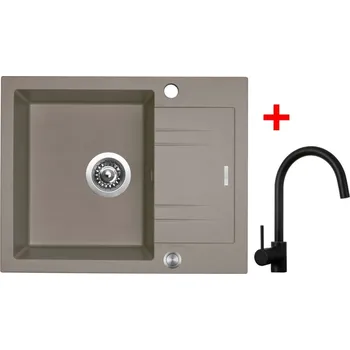 Granitový dřez Sinks LINEA 600 XC Truffle + Vitalia černá matná