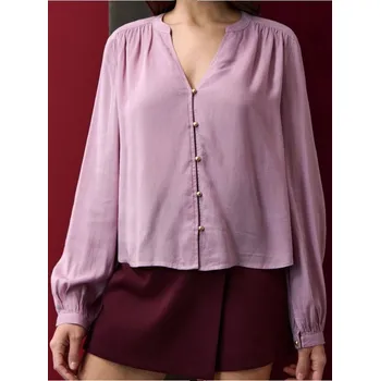 Dámská halenka Sinsay - Halenka s ozdobnými knoflíky - růžová - 233FI-30X - 233FI-30X-S