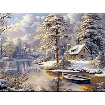 omalovánky Diamantové malování Chata v zimě