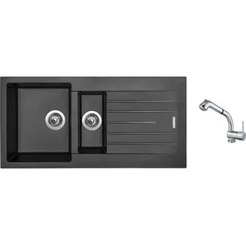 Granitový dřez Set Sinks PERFECTO 1000.1 Metalblack + baterie Sinks MIX 3 S Chrom