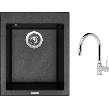Granitový dřez Set Sinks CUBE 410 Metalblack + baterie Sinks MIX 35 P chrom