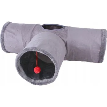 Hračka pro kočku TUNEL PRO KOČKY SE 3 VCHODY A MÍČKEM, ŠUSTÍCÍ, SKLÁDACÍ, 81 cm, ŠEDÝ