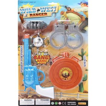 Dětská zbraň KOVBOJSKÁ SADA REVOLVER TERČ POUTA ODZNAK HRAČKA DIVOKÝ ZÁPAD