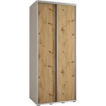 Šatní skříň Šatní skříň s posuvnými dveřmi DAVOS 100cm | Bílá / DUB Artisan / stříbrné