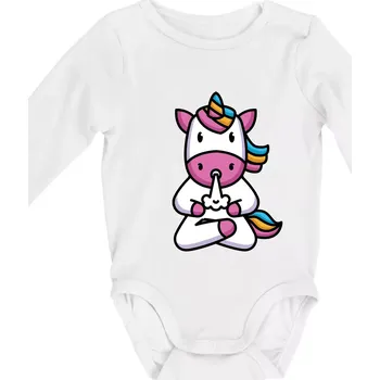 Kojenecký body Yoga funící jednorožec - Body kojenecké s dlouhým rukávem - Dlouhý r. do 3 měs ( Bílá )