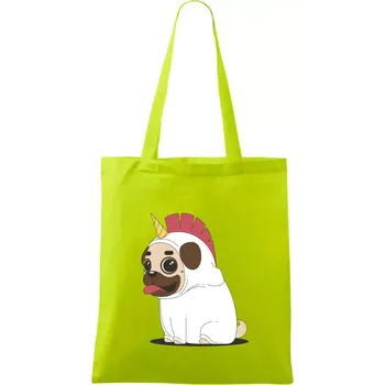 Mops a jednorožec - Taška bavlněná - 42 x 38 cm ( Limetková )