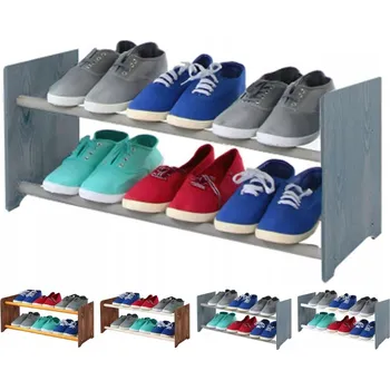 Botník Dřevěný regál na boty, stojan, botník se 2 POLICEMI, šířka 65 cm, Šedý