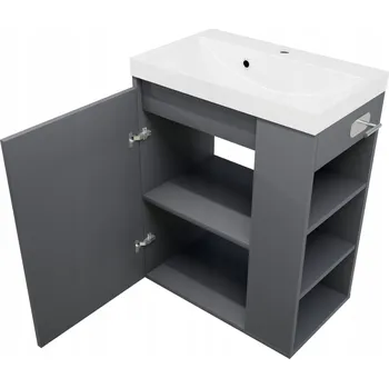 Koupelnový nábytek Koupelnová skříňka s umyvadlem Grafit Závěsná Stojící Regál Police Dvířka 60 cm