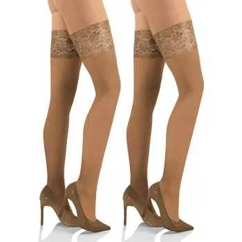 Dámské punčochy Sesto Senso 2 páry samodržících punčoch s krajkou 40 DEN M/L Béžová
