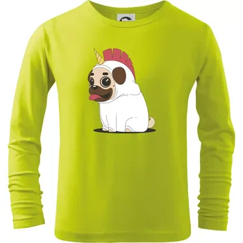 Dětská móda Mops a jednorožec - Triko dětské Long Sleeve - 104-110cm / 3-4 roky ( Limetková )