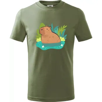 Kapybara ve vodě - Tričko dětské bavlněné - 158 cm/12 let ( Khaki )