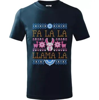 Fa la la LAMA la - Tričko dětské bavlněné - 98 cm / 2 roky ( Námořní modrá (velmi tmavá - téměř černá) )