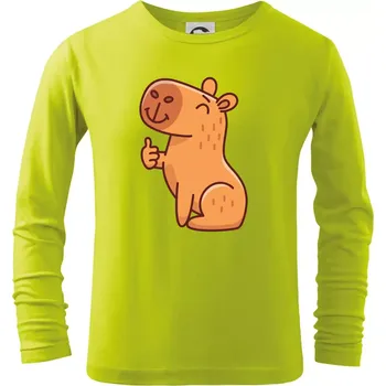 Chlapecké oblečení Kapybara s palcem nahoru - Triko dětské Long Sleeve - 122 cm/6 let ( Limetková )