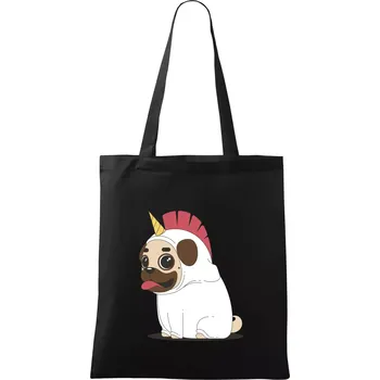 Nákupní taška Mops a jednorožec - Taška bavlněná - 42 x 38 cm ( Černá )