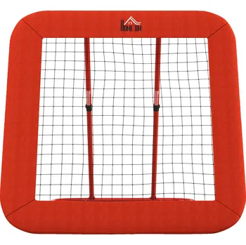 Fotbalová branka HOMCOM Fotbalová odrazová síť, nastavitelná, skládací, kovový rám, PE síť do každého počasí, včetně kolíků, červená barva