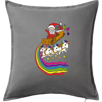 Polštář Santa a jednorožci (Pecka design) - Polštář 50x50 - 50x50 - Pouze potah ( Tmavě šedý melír )
