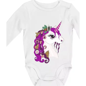 Kojenecký body Vánoční jednorožec - Body kojenecké s dlouhým rukávem - Dlouhý r. do 3 měs ( Bílá )