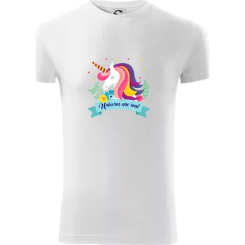 Pánské tričko Unicorns are real duhový - Viper FIT - Pánské zůžené tričko - L ( Bílá )