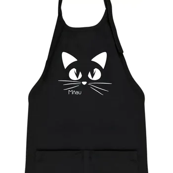 Kuchyňská zástěra Kočka mňau - Dětská zástěra na vaření - Univerzální velikost ( Černá )